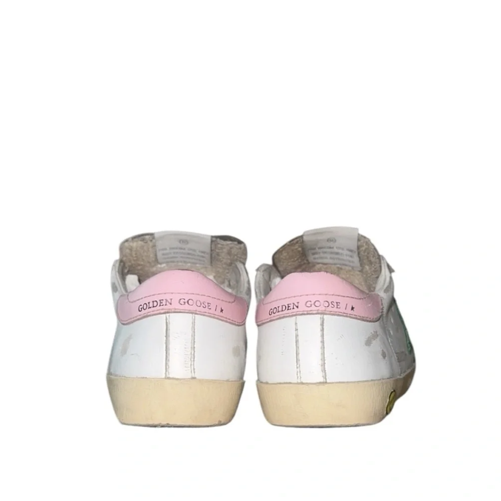 Authentic Golden Goose Superstar Girls White Green‎ Glitter Sneakers Size 13.5